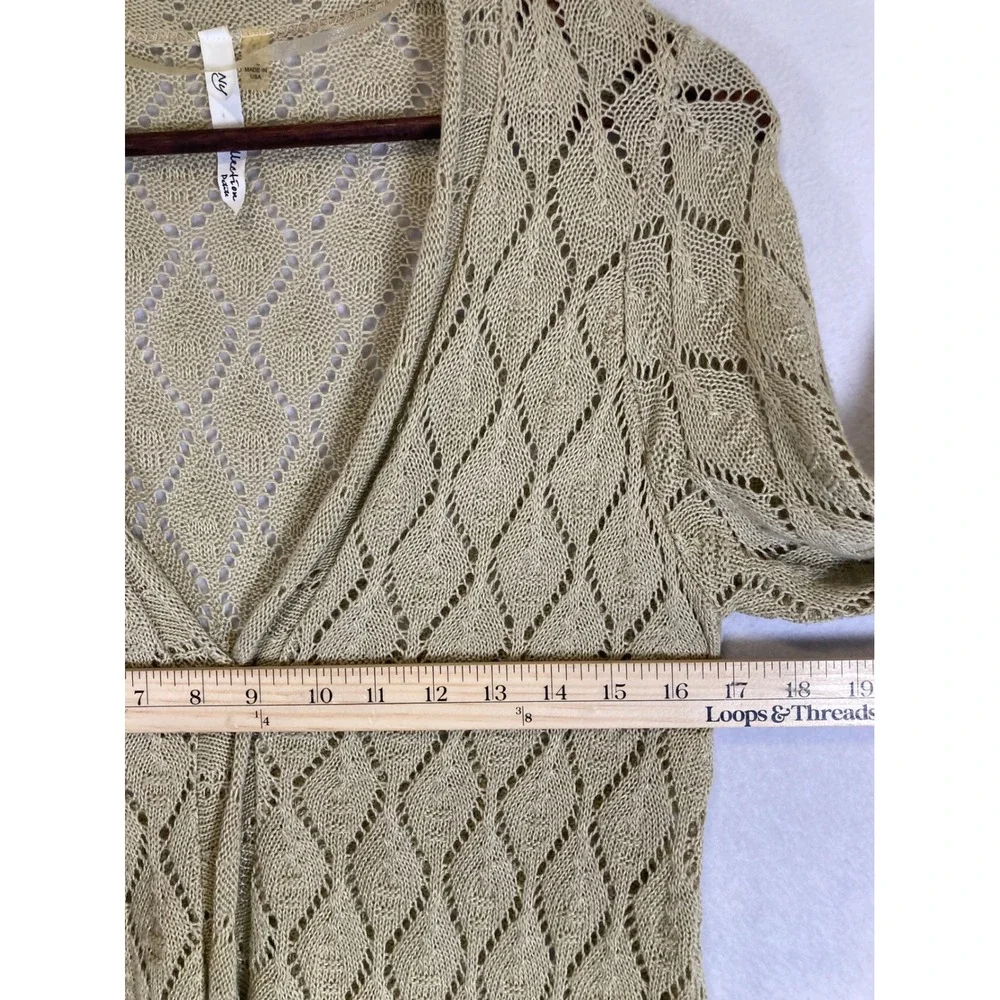 Cottagecore NY‎ Collection Womens PL Sage Diamond Crochet Open Cardigan Sweater
